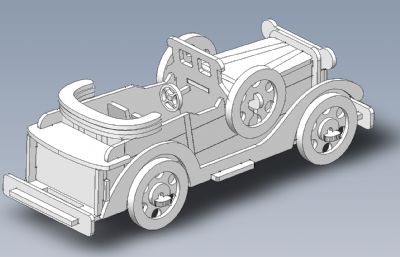 单座老爷车造型的儿童拼装积木玩具车3D图纸模型
