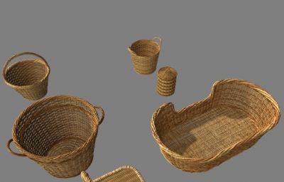 竹子编织的竹篮,篮子,菜篮,篮筐,食盒maya模型,MB,FBX,OBJ三种格式