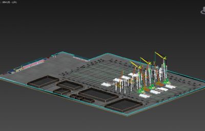 钢结构厂房施工整体场景3D模型