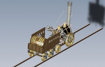 复刻版-史蒂芬森-火箭号1829蒸汽火车3D模型,STEP格式