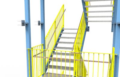 水上乐园钢结构登步楼梯3D模型,STP格式