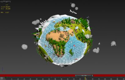 地球村,卡通生态地球环境3D模型,地球游戏海陆空设备齐全