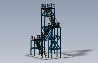 三层钢架工业楼梯平台3D模型