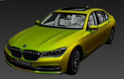 黄色宝马7系小车3D模型
