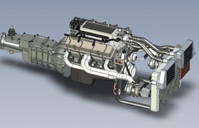 带变速器的V8发动机IGS格式图纸模型