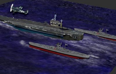 航母+战列舰群+舰载战斗机场景Zbrush模型