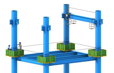 钢框架施工安全措施3D模型