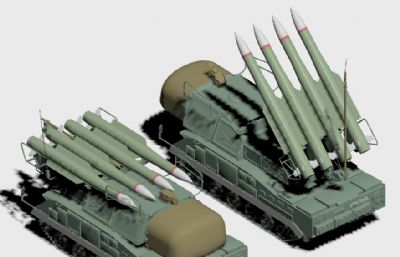 四连发火箭炮发射车+导弹3D模型二