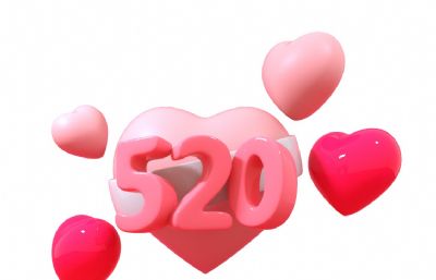 粉嫩情人节520表白爱心组合C4D模型,Octane渲染