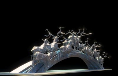 群鹿彩虹桥几何雕塑3D模型
