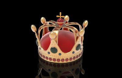 镶嵌宝石的奢华王冠,皇冠3D模型白模