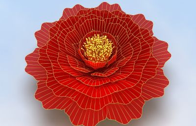 牡丹花,红花,鲜花3D模型