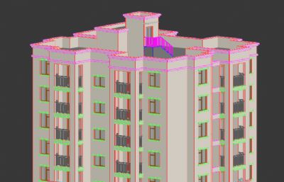 商品房,小高层住宅3D模型素模