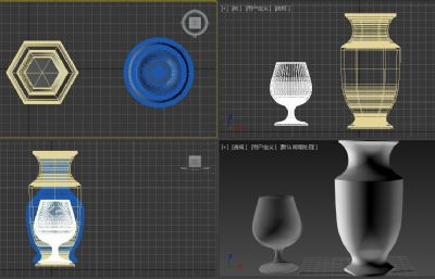 两个花瓶+矮脚酒杯3D模型