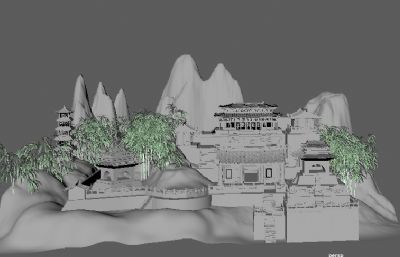 武夷山山上宫殿,寺庙,宝塔整体场景maya模型