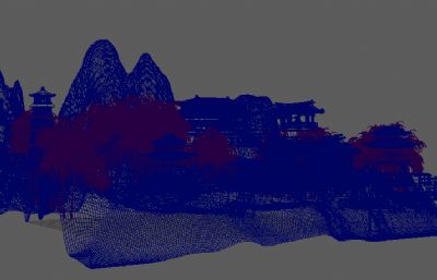 武夷山山上宫殿,寺庙,宝塔整体场景maya模型