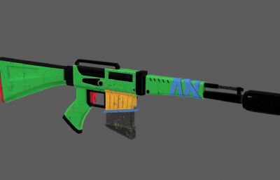 Q版AK47冲锋枪,游戏武器道具3D模型