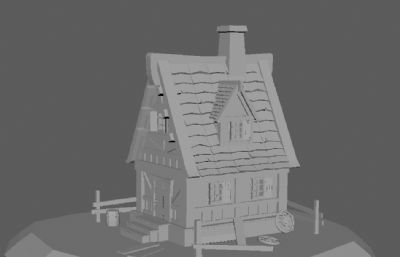 手绘双层木房子maya模型,OBJ格式