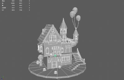 三层卡通小房子maya模型,OBJ格式