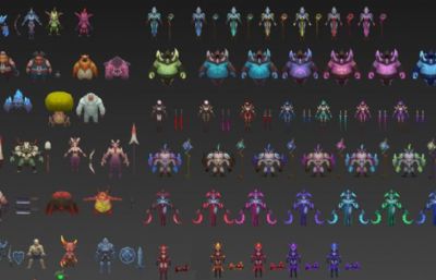 回合制RPG游戏中的NPC,怪物+武器组合全套3D模型,300多个
