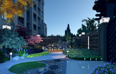 别墅入门庭院,院子景观3D模型(网盘下载)