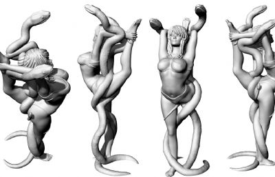 與蛇共舞,瑜伽女孩,蛇女3D模型