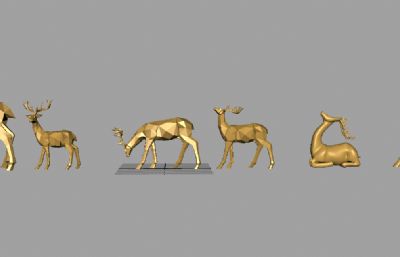 几何鹿,各种造型小鹿雕塑,小鹿摆件,艺术品maya模型