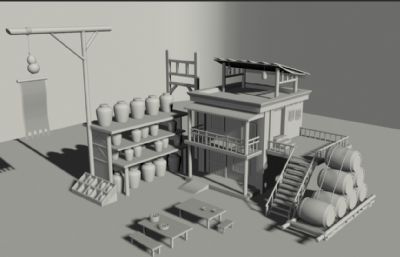 房子,酒坊,酒楼,客栈仿古建筑maya模型,OBJ格式素模