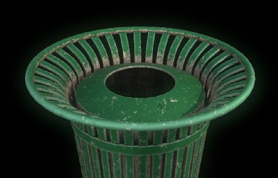 简单的绿色环形垃圾桶3D模型