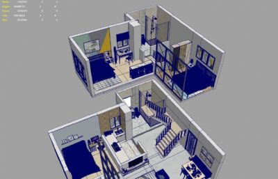 复式公寓3D户型maya模型,有MB,MAX,FBX,OBJ四种格式(网盘下载)