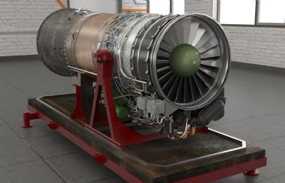 仿真航空发动机,涡轮发动机3D模型