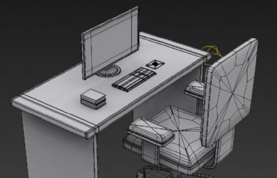 Q版电脑桌,电脑椅,办公桌椅3D模型素模