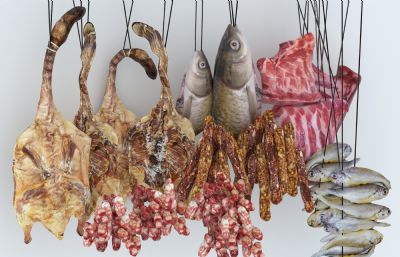 咸鱼,腊肉,鸭子,香肠年货组合3D模型,MAX,ZTL,SKP三种格式