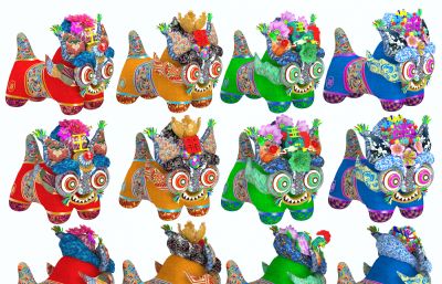 中华传统布老虎,枕头,非物质文化遗产玩偶3D模型