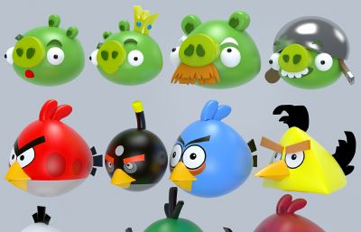 愤怒的小鸟玩偶工艺品,小玩偶3D模型,MAX,MB,ZPR等格式