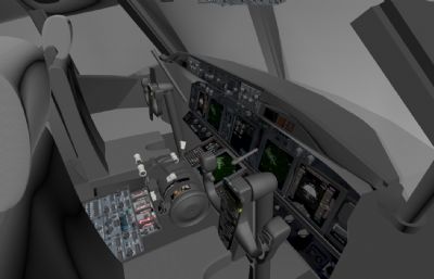 波音飞机驾驶舱,驾驶室3D模型,max+fbx格式