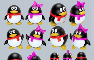 企鹅公仔动物玩偶3D模型,MAX,MB,ZPR,STL,SKP,OBJ等多种格式