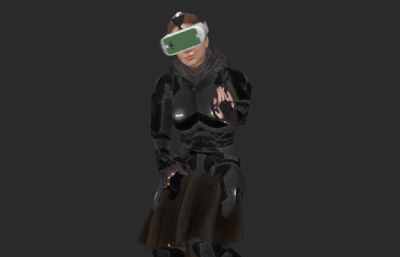 玩VR的战服女孩模型,FBX格式