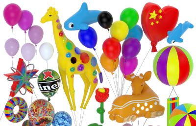兒童卡通造型氣球,動物慶典氫氣球組合3D模型