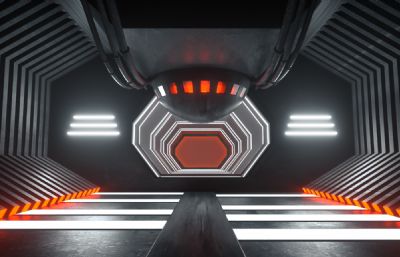 科幻跑道隧道,舰仓C4D模型,Octane渲染