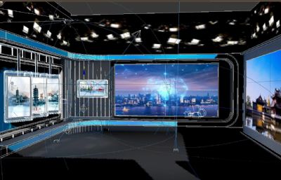大屏民生新闻类栏目演播厅背景,虚拟演播室3D模型