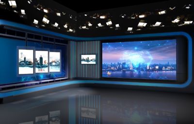 大屏民生新闻类栏目演播厅背景,虚拟演播室3D模型