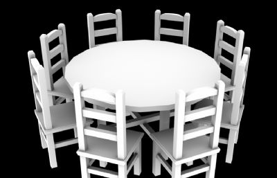 炭烤大圆桌,餐桌椅maya模型