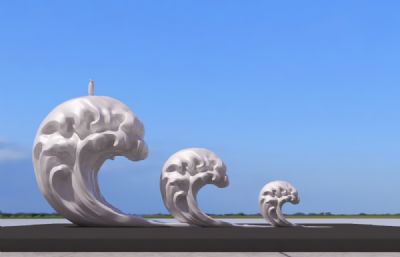 三朵海浪,浪花雕塑设计3D模型