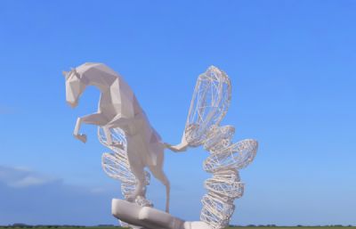 镂空石头+惊马组合雕塑设计3D模型