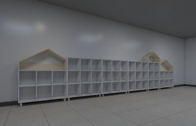 原木白漆拼色书柜3D模型