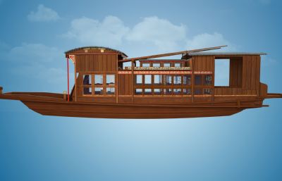 嘉興南湖紅船C4D超高精度3D模型,OCTANE渲染器渲染(網盤下載)