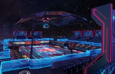 未来科幻太空赛博朋克风格篮球场整体场景Maya模型,MB,MAX,FBX,OBJ,blend多种格式,带贴图(网盘下载)
