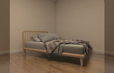 原木床,实木床,木床3D模型