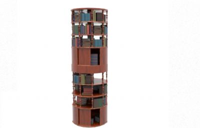 图书馆书架,圆形书架和一些书本,书籍maya模型
